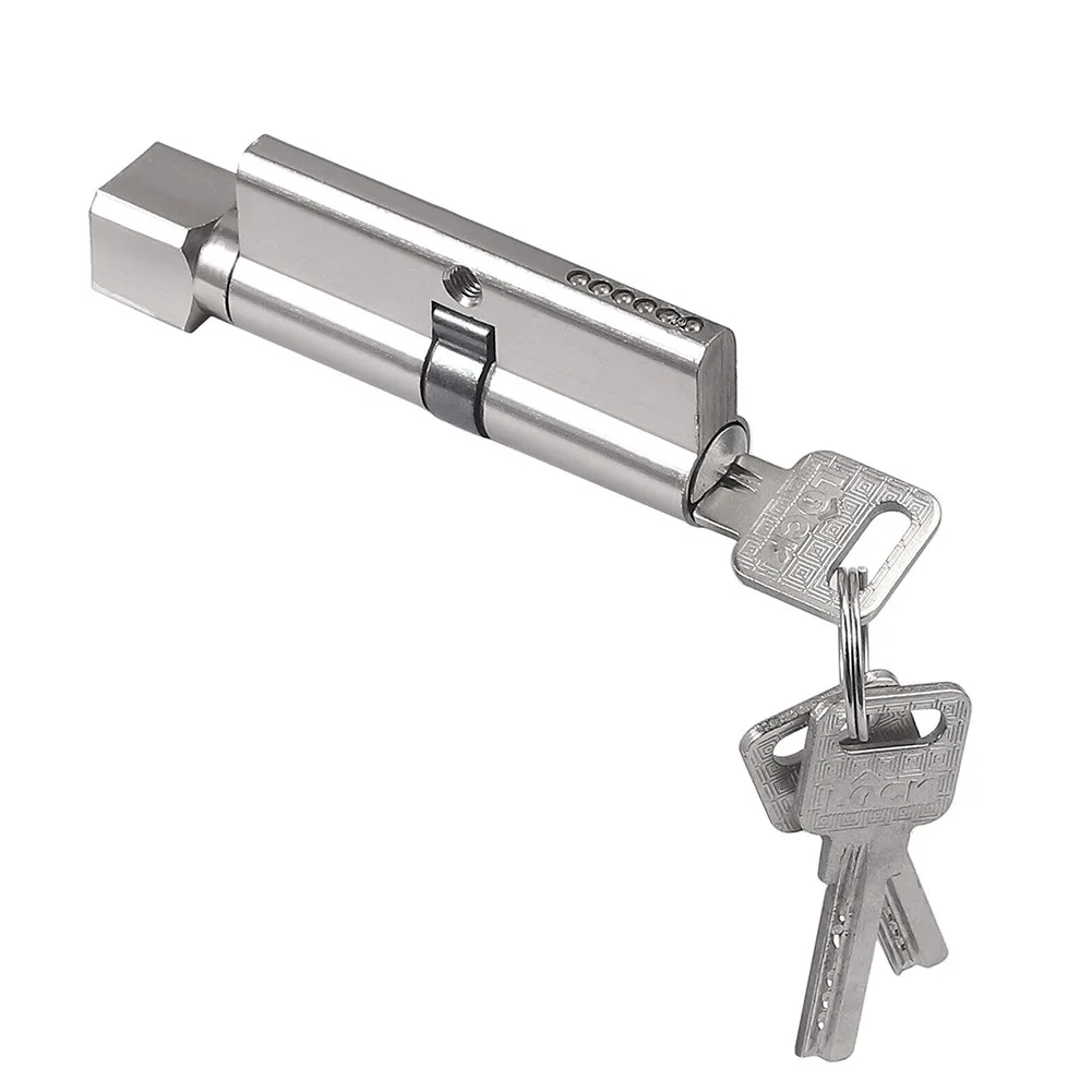 Anti Pick Euro Cylinder Door Lock, Construction, Thumb Turn for Convenience, Complete with 3 Keys, Silver Tone