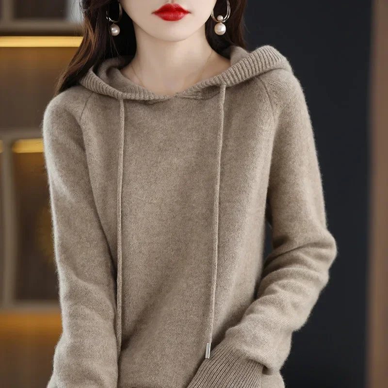 

Women Pullover Sweater Hooded Jumper Korean Loose Solid Long Sleeve Casual Autumn Winter Thick Warm Knitted Sweaters