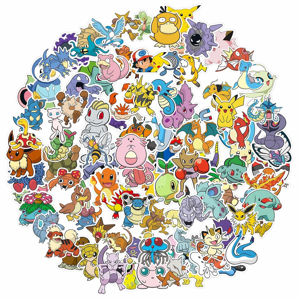 10/30/50/100pcs Kawaii Pikachu Graffiti Stickers Anime Pokemon Decals DIY Suitcase Luggage Helmet Reward Cute Cartoon Sticker