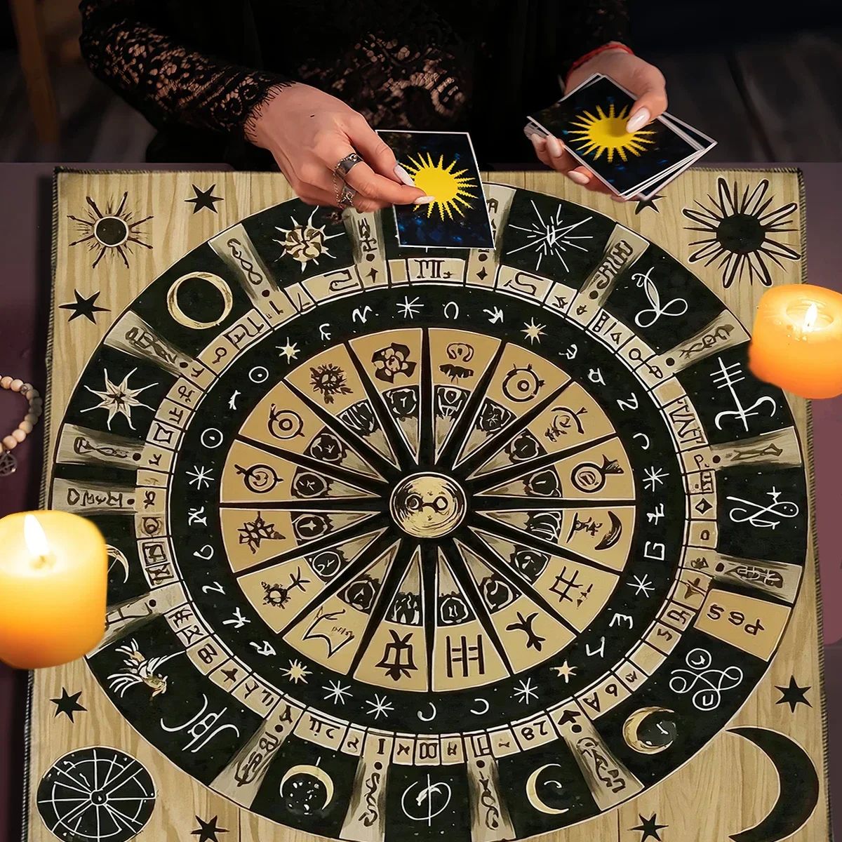 Wood Grain Pattern Tarot Cards Tablecloth Spread Tarot Reading Cloth 12 Constellations Altar Cloth Divination Card Pad Tarot Mat