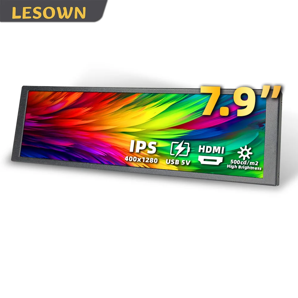 LESOWN Small 7.9'' Stretched Bar Display Widescreen Mini Monitor for Raspberry Pi 4 Aida64 Secondary Screen Temp Monitoring