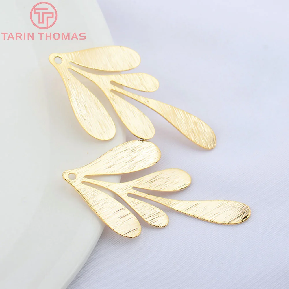 (852)6PCS 27x62MM 26.5x46MM 24K Gold Color Plated Brass Long Leaf Leaves for DIY Jewelry Making Findings Accessories