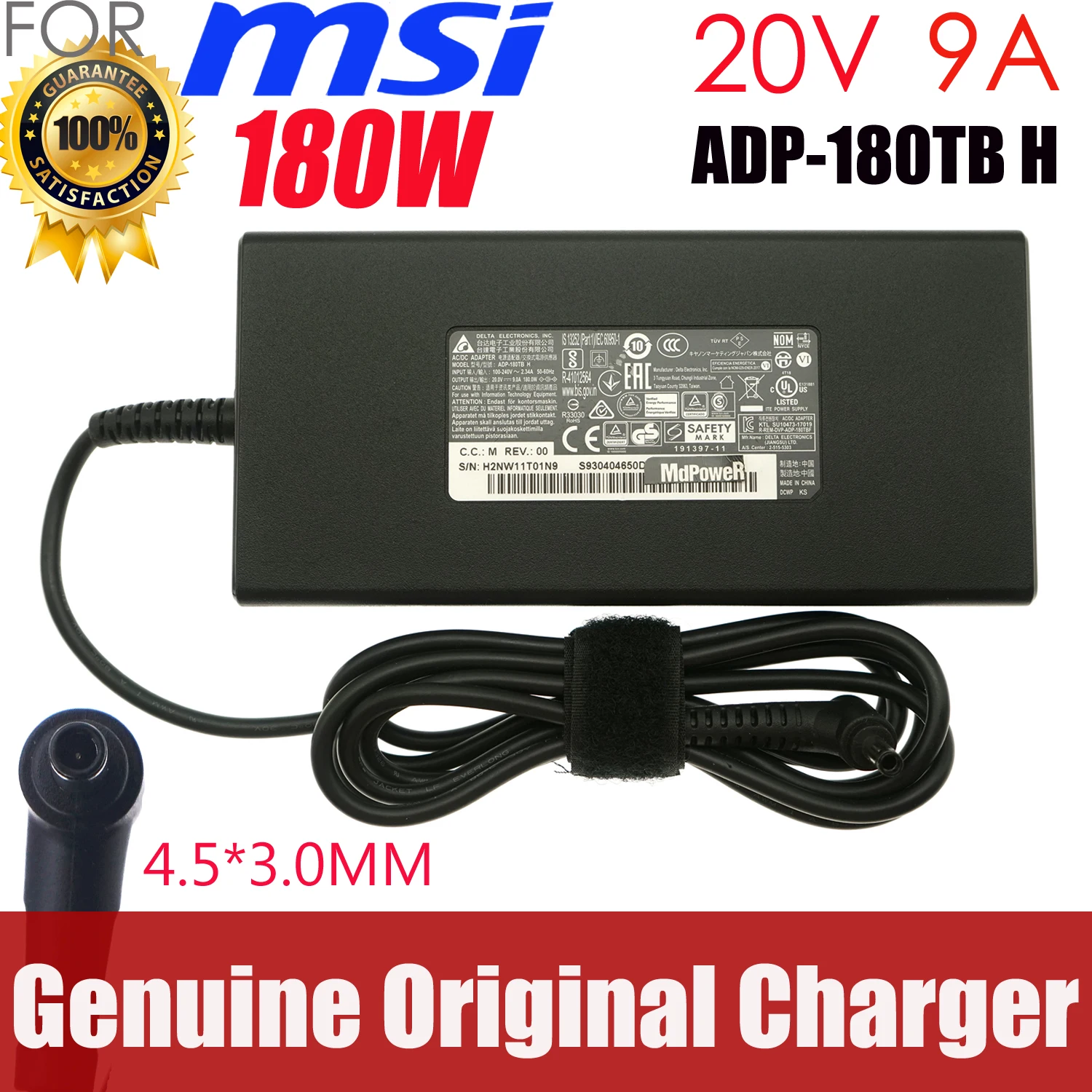 

Delta 20V 9A 180W ADP-180TB H AC Adapter Charger For MSI Katana GF76 GF66 11UE-856 031 Gaming Laptop Power Supply A17-180P4B