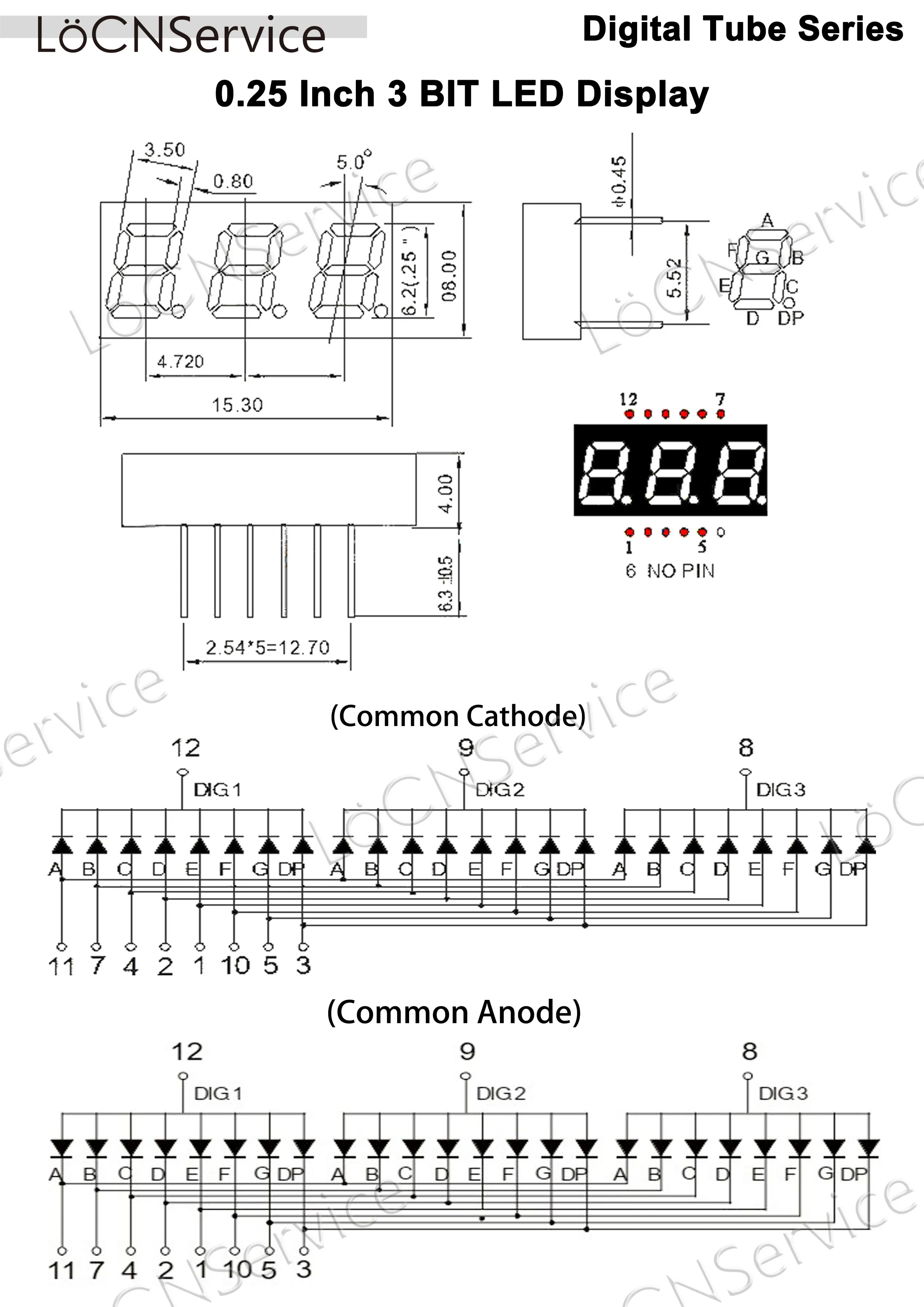 LoCNService 30PCS 0.25Inch Digital Tube LED Display 3 Bit Yellow Green Pure Green Common Anode  Cathode 7 Segment 0.25 inch 3Bit