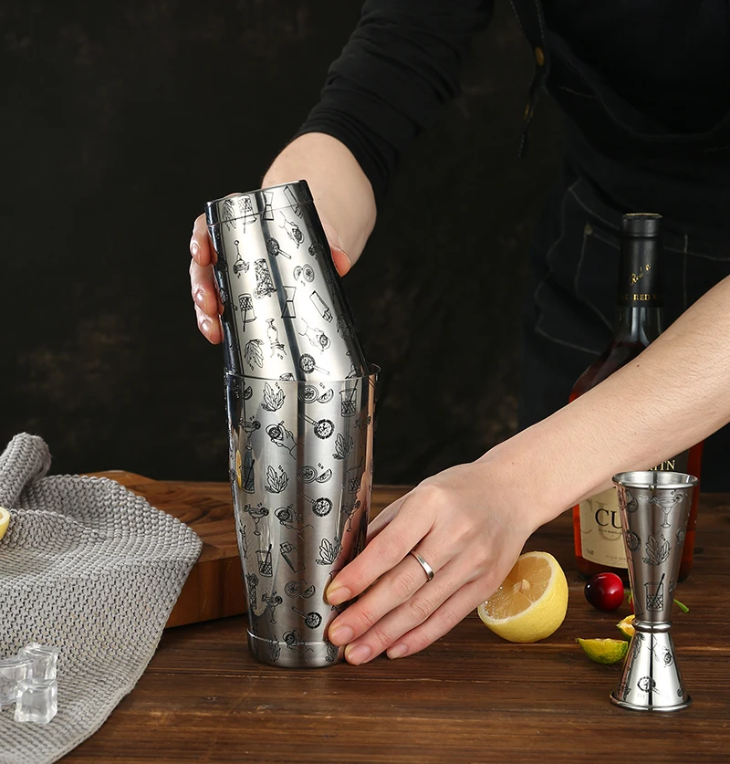 Stainless Steel Boston Shaker Bar Shaker with Different Surface Finish -2 Piece Cocktail Shaker, 15-Ounce and 25-Ounce