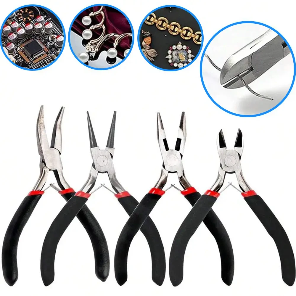 Jewelry Pliers 4 Pack Jewelry Making Pliers Tools Kit with Round Nose Pliers, Needle Nose Pliers/Chain Nose Pliers LK-AA466