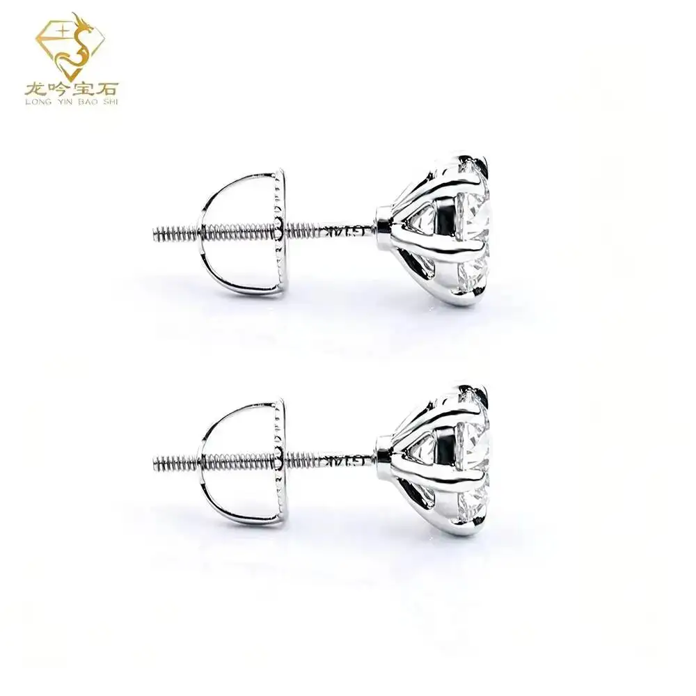 Luxury 14K Solid Gold Lab Grown Diamond Stud Earrings 1CT IGI Certified Round Cut VVS VS Diamond Earrings Jewelry Women