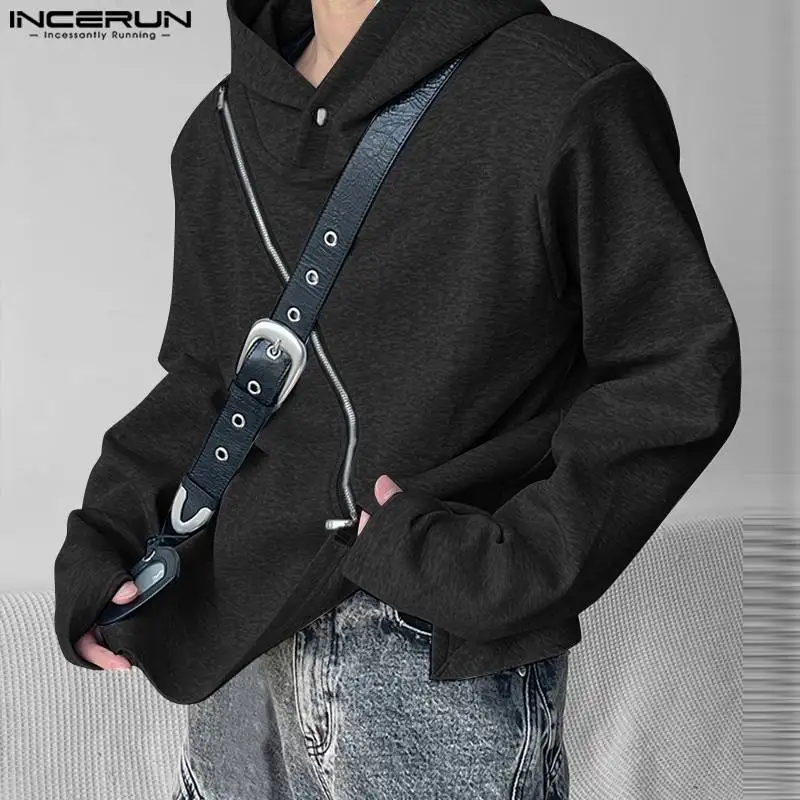 Men Irregular Hoodies Solid Color Zipper Hooded Long Sleeve Sweatshirts 2024 Streetwear Fashion Casual Male Pullovers INCERUN