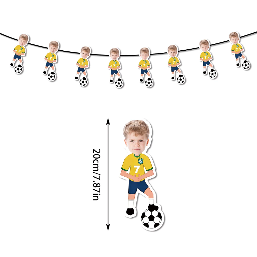 Individuell gestaltetes Fotobanner mit Fußballspieler-Motiv, perfekt für Fußball-Geburtstagsfeiern, Partyzubehör. – Detail 7