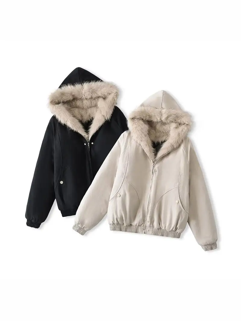 Thiened Parka Jaet 여성용 겨울 따뜻한 코트 퍼 칼라 아메리칸 스타일 면직물 스트레이트 레그 롱 코트 지퍼