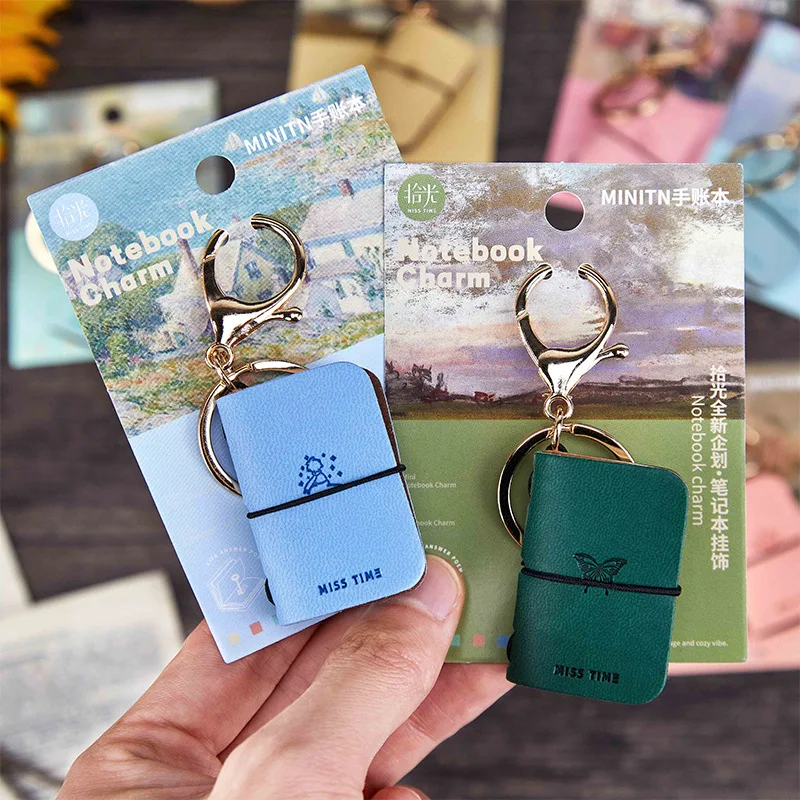 Mr. Paper 2pcs PU Journal Keychain - Soft Leather Mini Portable Diary, Backpack Charm Notebook, Literary Style Storage Accessory