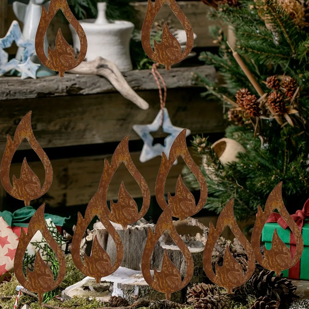 10 قطعة حديقة عيد الميلاد ريفي إدراج علامة مجموعة مع شمعة معدنية لهب صورة ظلية في الهواء الطلق عطلة ديكور مانعة لتسرب الماء الحديقة الفن #6