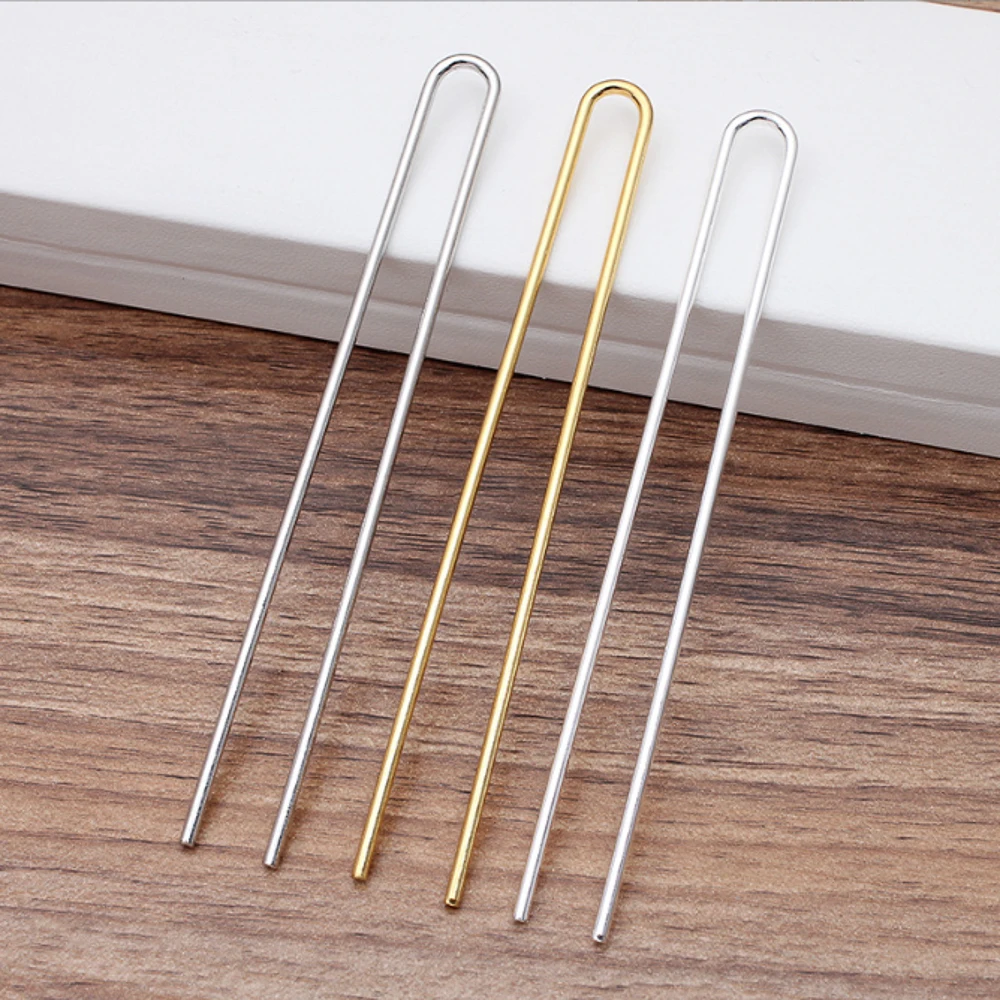 REGELIN Silver color /Gold Color Hair Sticks U shape Hair Pins Blank Base Setting 10pcs/lot 2mm*110mm For Women Jewelry Bulks