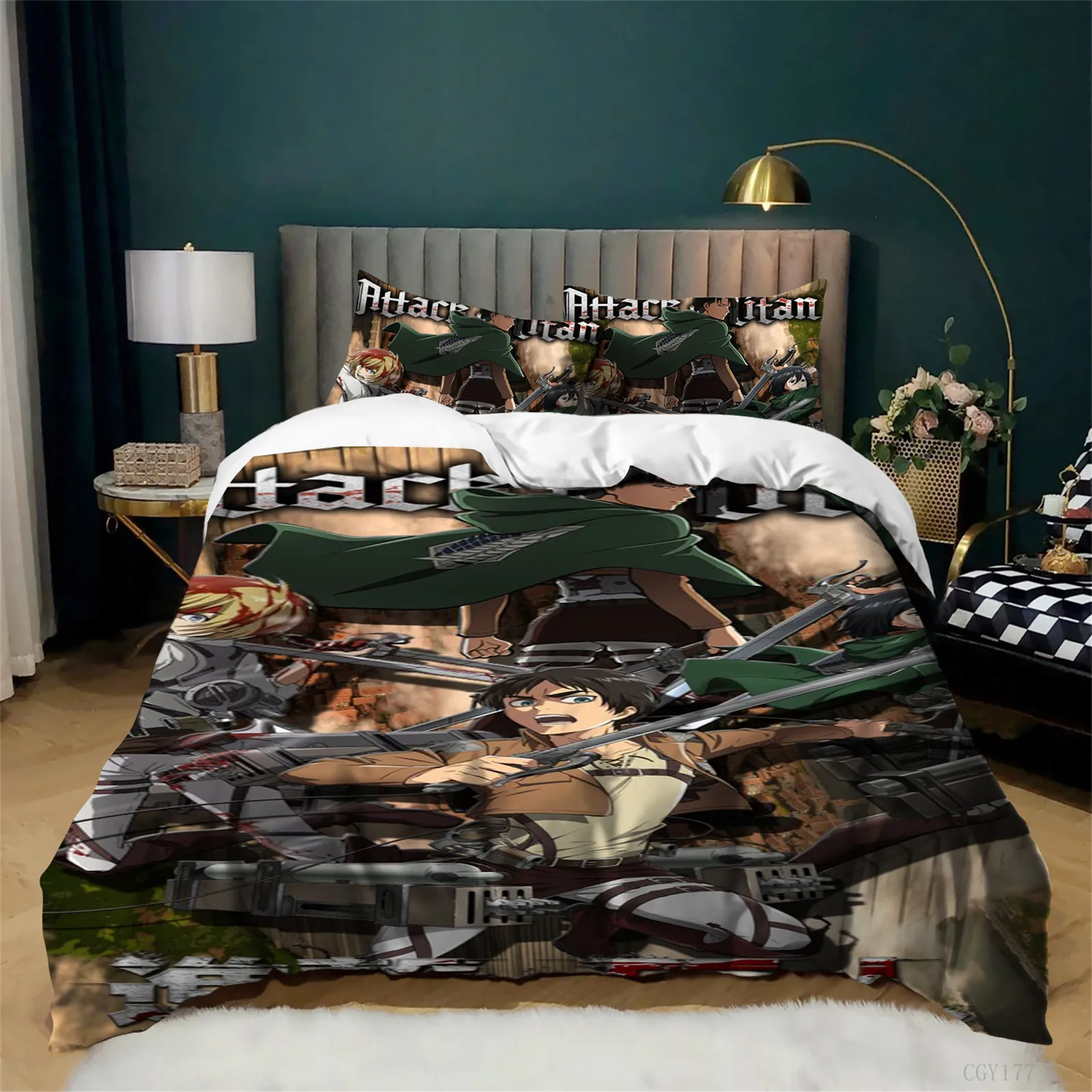 

3 Piece Atta-ck on Tit-an Duvet Cover Set Anime Soft Comforter Quilt Cover Set Light-Weight Bedding Set for All Season