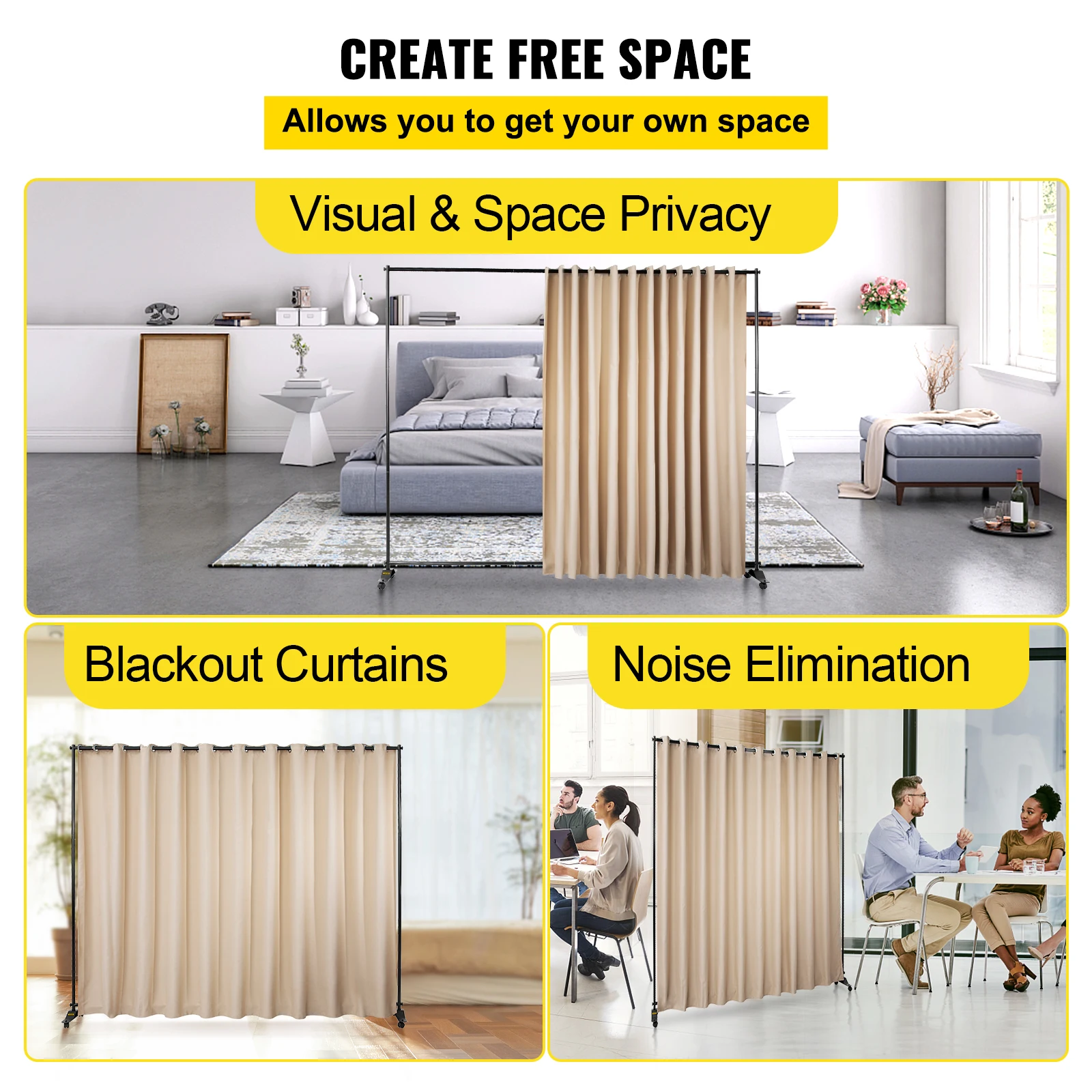 VEVOR Room Divider Kit 8 ft x 10 ft 4 ruote girevoli supporto per divisore per tende telaio in lega di alluminio tenda oscurante e portatile