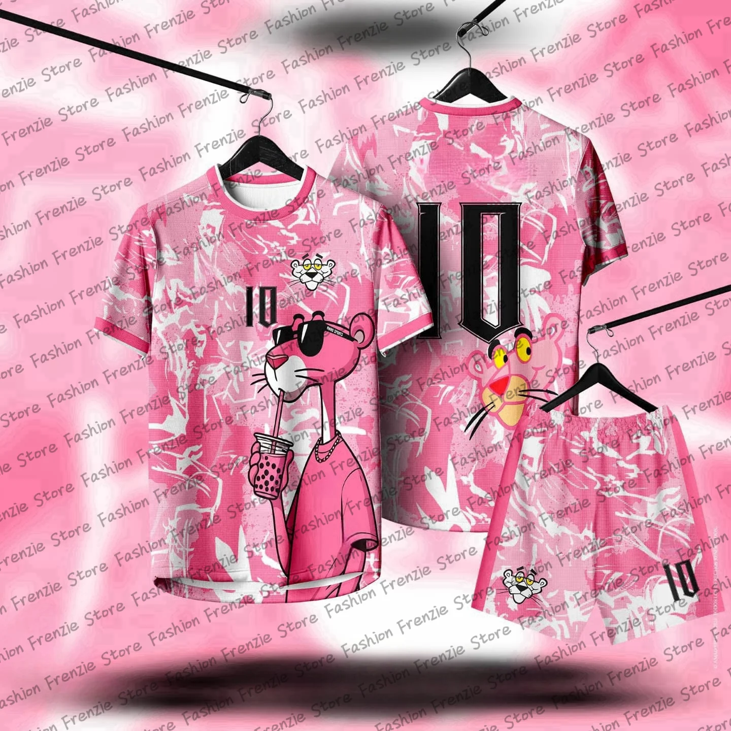 

New Children's Tshirts Sets Pink Panther Special Edition Football Jerseys Suits Adults Kids Commemorative Edition Jersey Kits