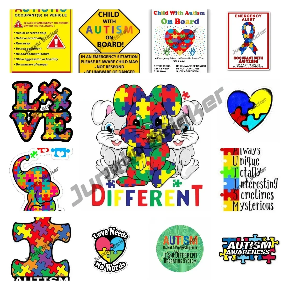 Autism Car Sticker Child with Autism Alert Responders Decal and Autism Awareness Love Puzzle Piece Car Helmet Trunk Wall Sticker