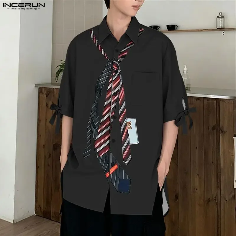 INCERUN Herrenhemd mit Aufdruck, Revers und halben Ärmeln – Lässige Herrenbekleidung, locker sitzende Streetwear, Sommer 2026, koreanischer Stil, modische Freizeit-Oberteile