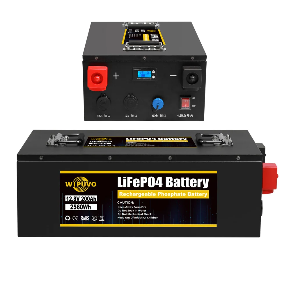 12V200Ah More pins USB port 12.8V200Ah Deep cycle energy storage battery lifepo4 battery pack with BMS