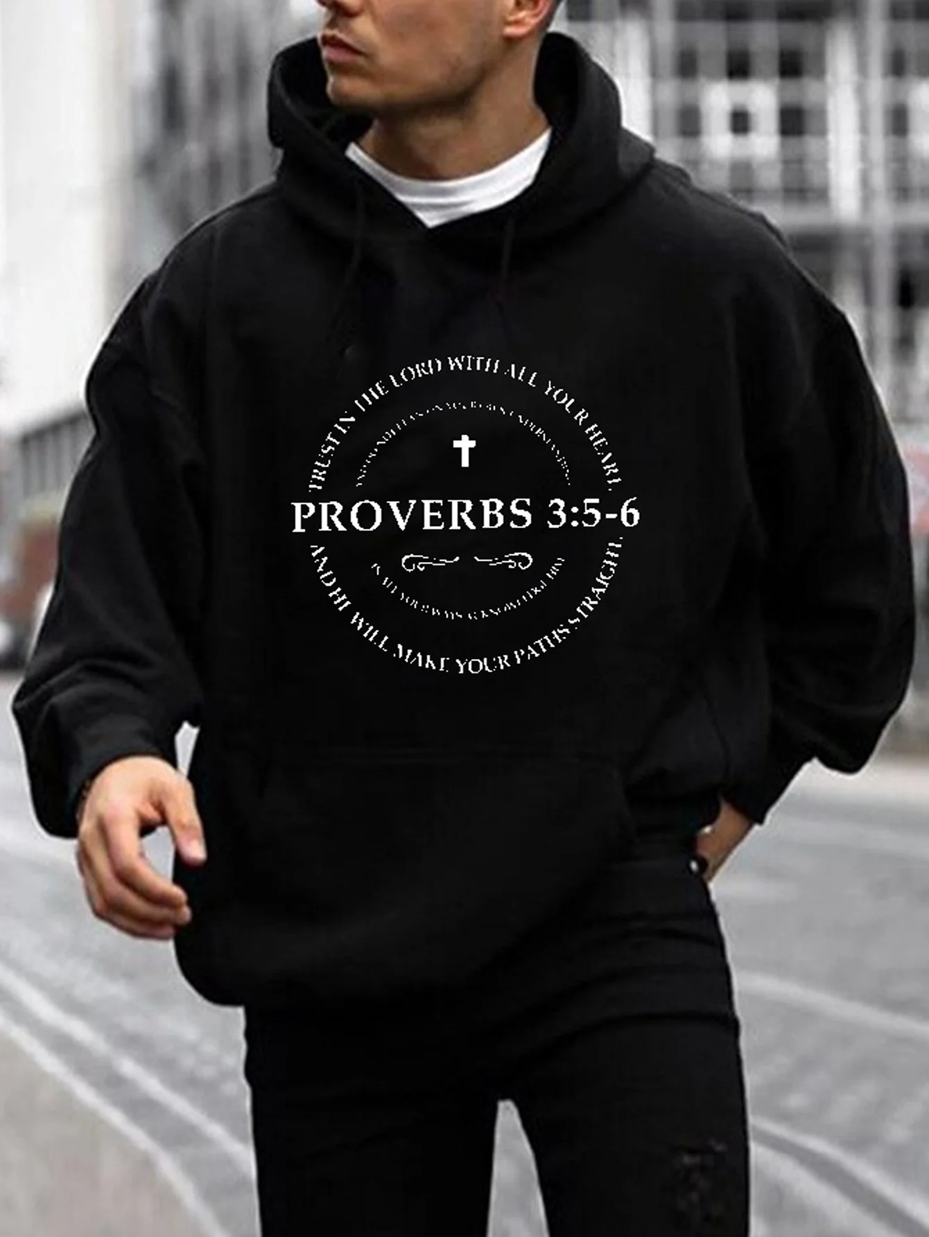 Christian Cross Print Hoodie, Cool Hoodies For Men, Men\'s Casual Graphic Design Pullover Hooded