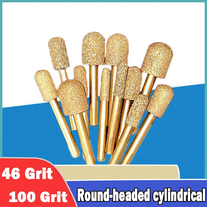1/2/5Pcs 6mmShank Round Head Cylindrical Diamond Grinding Burr Carving Drill Bit 46/100Grit Brazing Alloy Grinding Engraving Bit