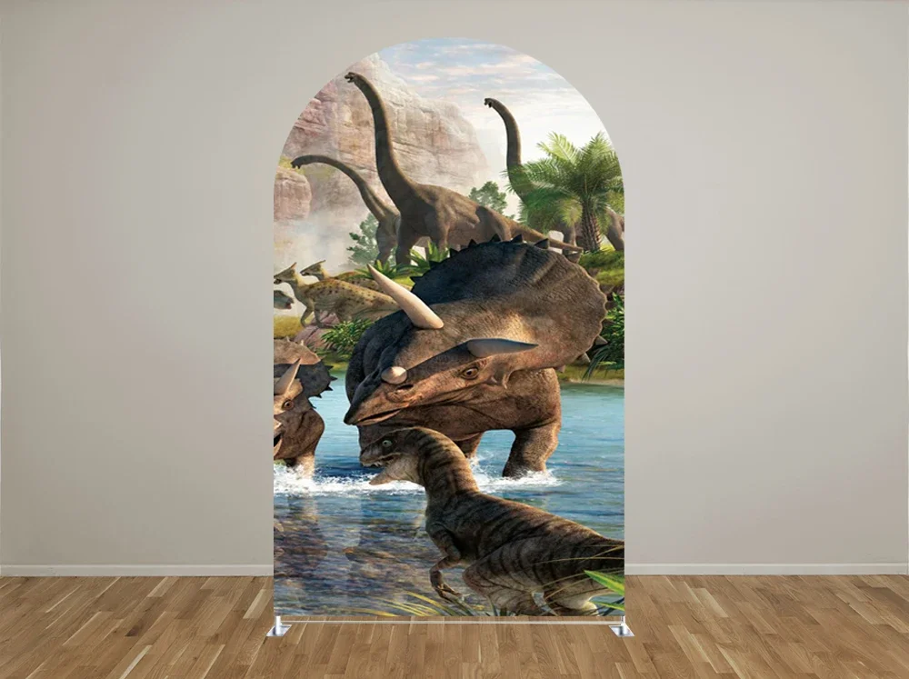 ที่คลุมฉากหลังแบบโค้งสำหรับธีมไดโนเสาร์แผงโค้งสำหรับงานแต่งงานงานวันเกิดและงานเลี้ยงอุปกรณ์ตกแต่งสำหรับงานเลี้ยง