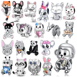 Small Animal Collection 925 Sterling Silver Elephant&Dog&Rabbit&Monkey&Raccoon&Fox Fit DIY Bracelet Bead Charm