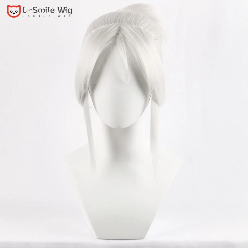 Peruca Cosplay Game Jett para Mulher, Curto, Prateado, Branco, Resistente ao Calor, Cabelo, Festa de Halloween, Boné Peruca, 30cm