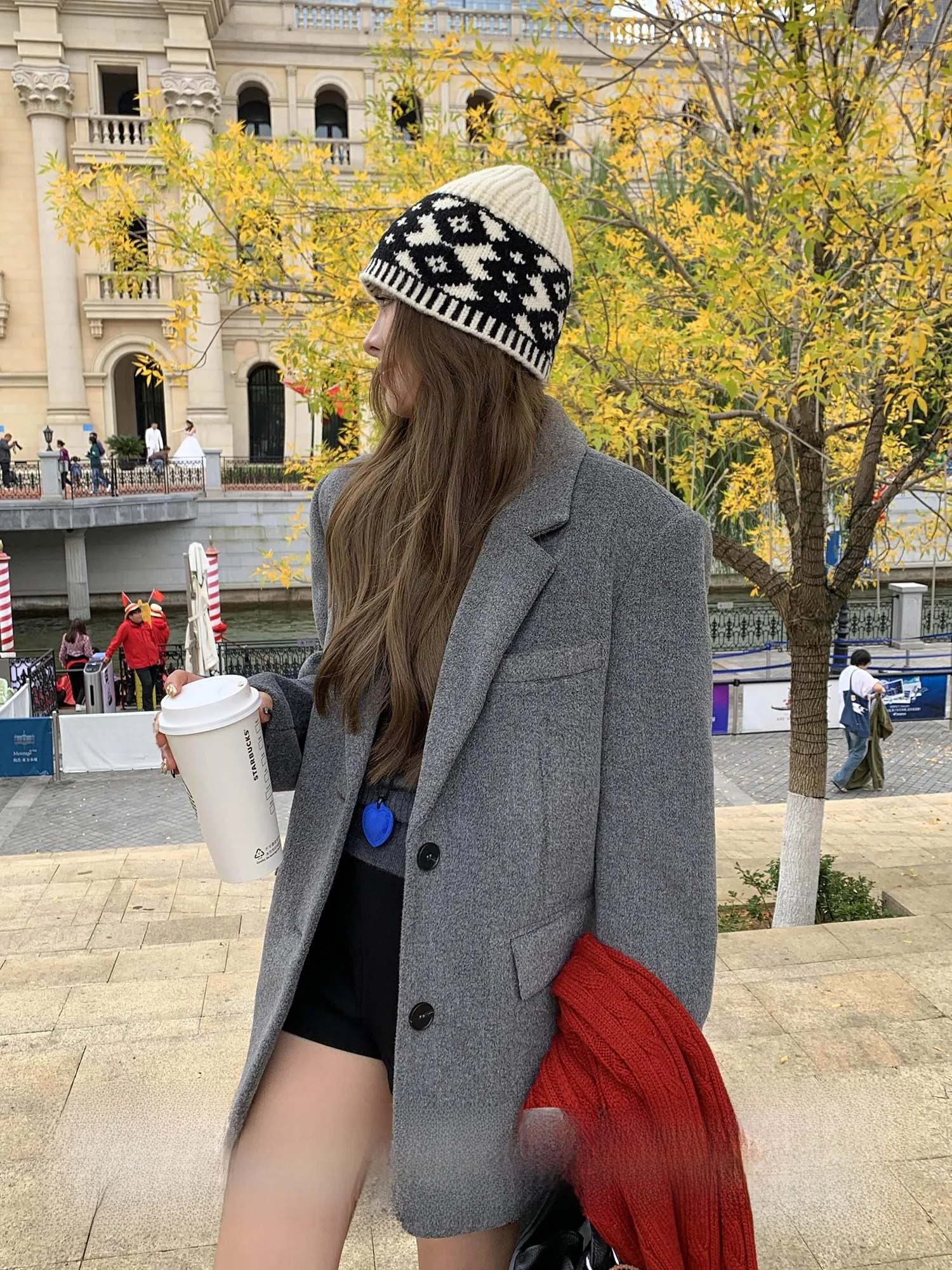 

Chen Mi Fan Women's Woolen Suit Casual Loose Coat Autumn Winter Fashion Outerwear Thickened Polyester Viscose Wool Blend