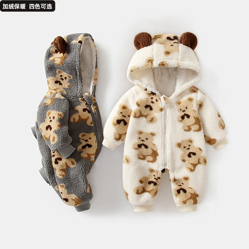 

Baby Jumpsuit, Autumn and Winter Clothes, Warm Teddy Bear Pattern, Newborn Clothes, Lamb Wool Baby Crawling Clothes