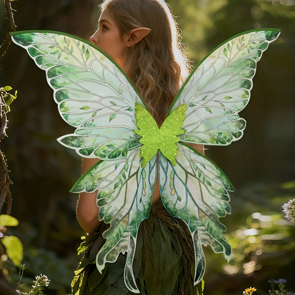 Adult Fairy Wings Shiny Transparent Angel Wings, Women Halloween Costume Dress Up Accessory Set