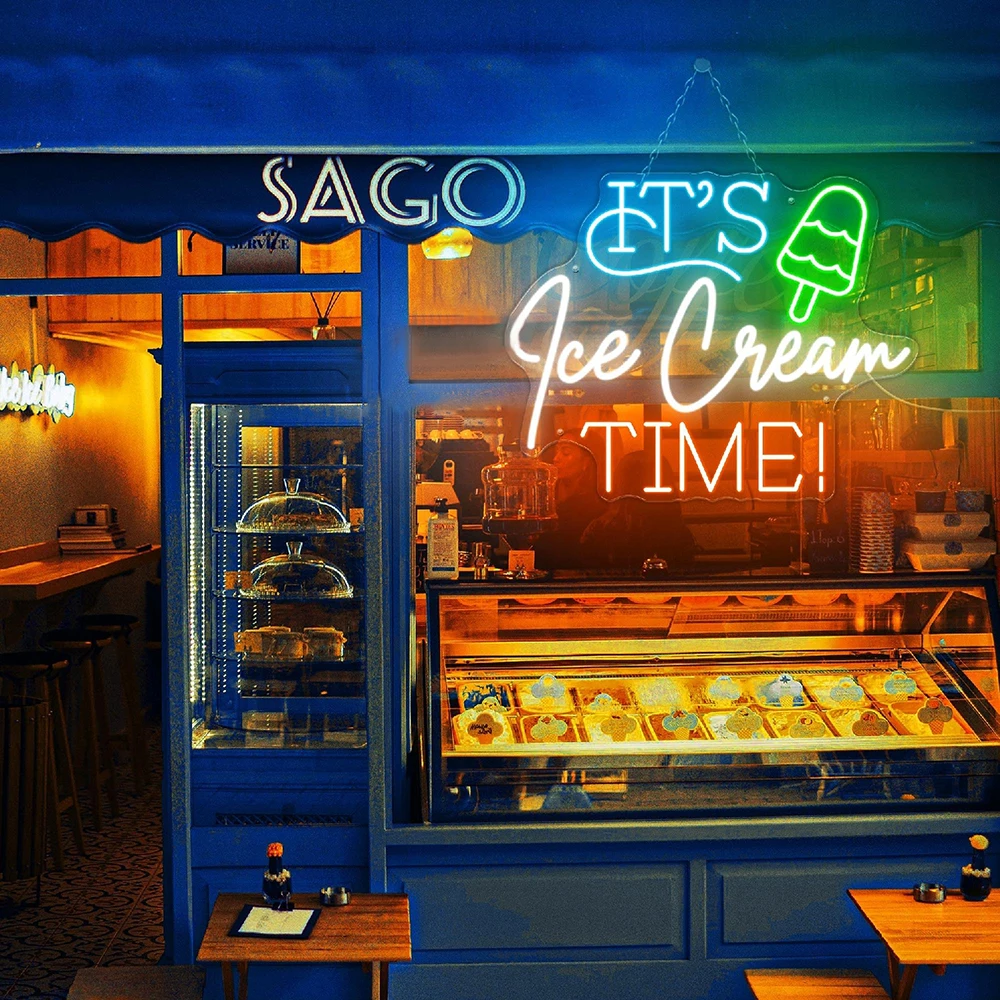 It's Ice Cream Time Neon Sign Ice Cream Shop Decor Welcome Led Sign Custom Street Store Open Night Light Outdoor Neon Signs