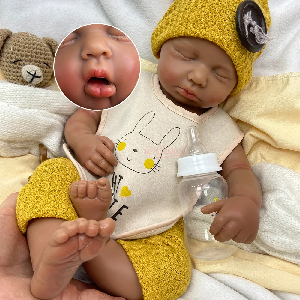 

50-сантиметровая кукла-реборн Лулу с темной кожей, открывающимся ртом, полностью из цельного силикона, для девочек/мальчиков, с эффектом веса, анатомически точная, для новых родителей