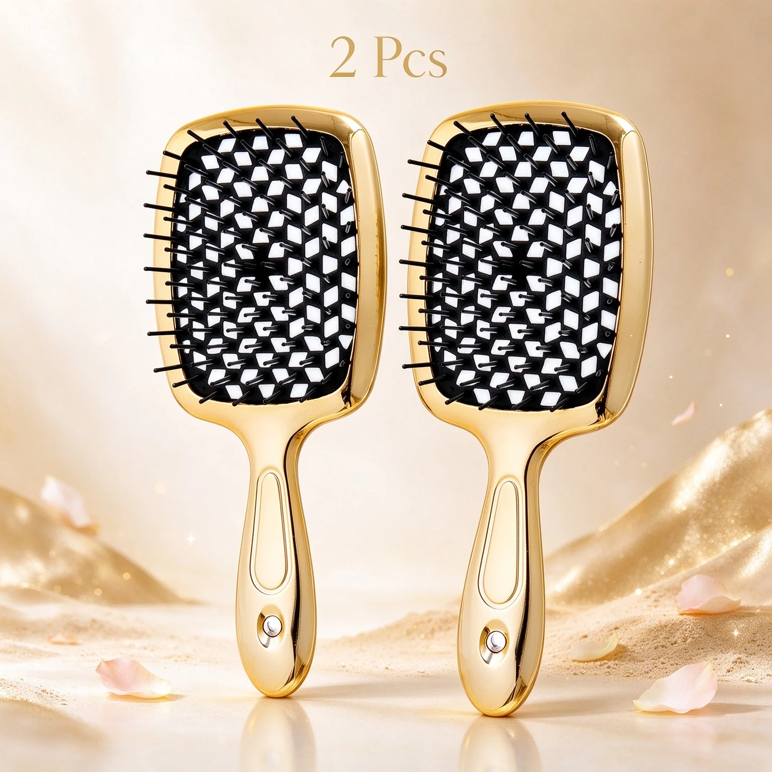 2Pcs Air Cushion Comb Gold Tangled Hair Brush Massage Anti-static Hollow Out Wet Curly Hair Brushes Salon Hair Tools