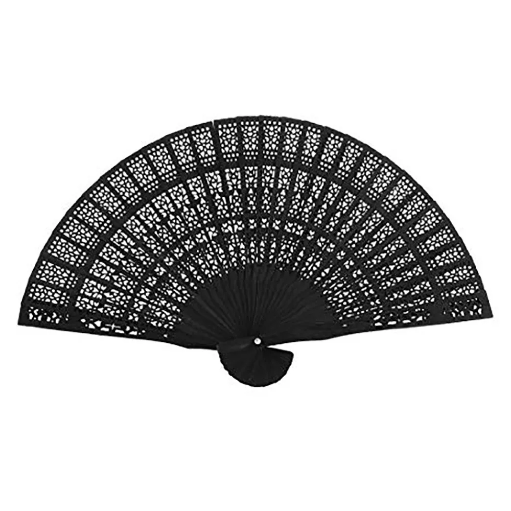 Fashion Wedding Hand Fragrant Party Carved Bamboo Folding Fan Chinese Wooden Fan Vintage Hollow Antiquity Folding Fan