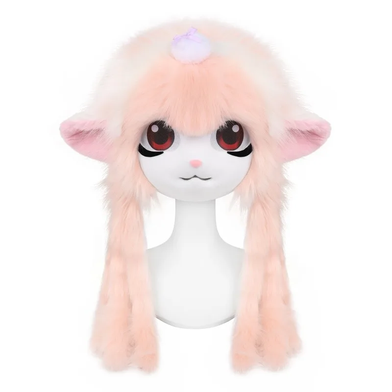 Handwork Furry Fandom Cute Little Lamb Head Shell Fursuit Kigurumi Headbase Kemono Kig Head Mask Cosplay Props