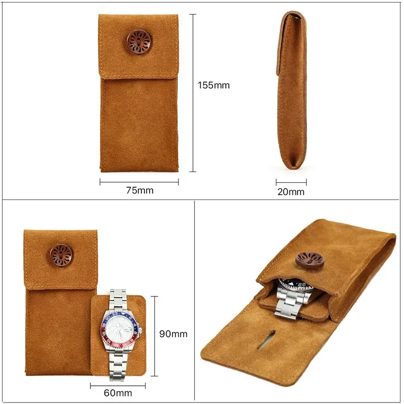 Reverse Velvet Cowhide Casual Mechanical Watch Bags Leather Portable Fashion High-end Watch Storage Bag Free Customizable Logo