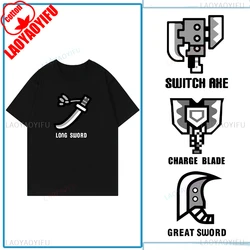 Monster Hunter Hot Game Otaku Gift Tshirt Long Sword Sword Graphic Printed T-shirt Women Man Short Sleeve Cotton Soft Man Tees