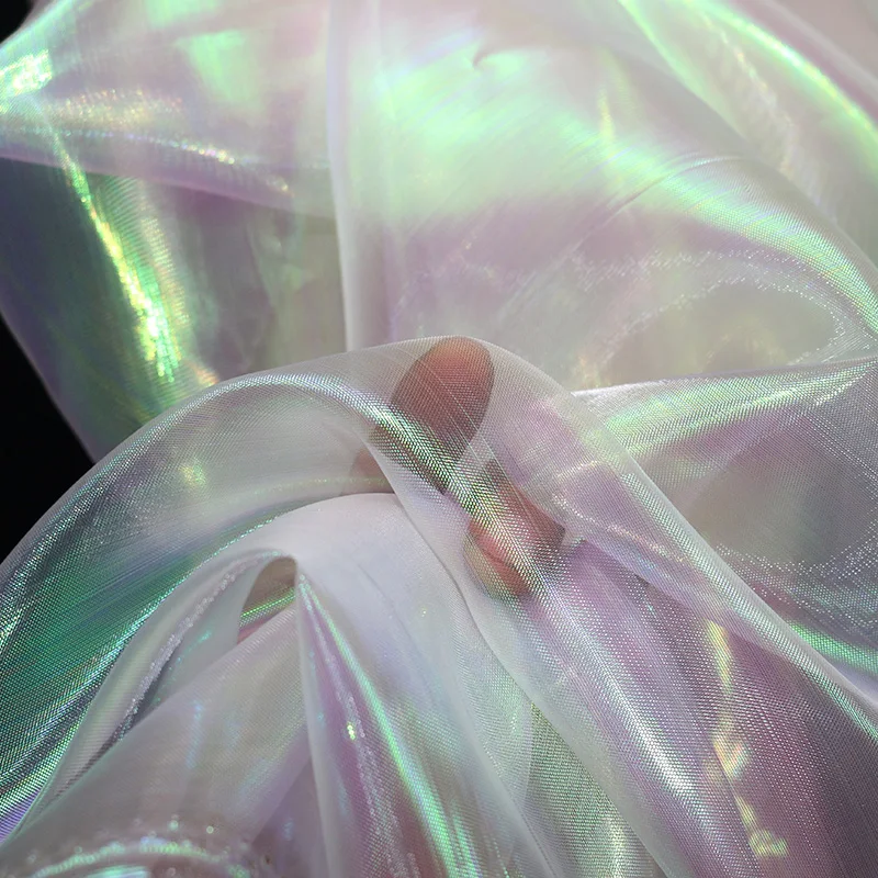 1/3/5/M Soft Holographic Gradient Organza Fabric Transparent Gauze Voile Flash Iridescent Fashion Stage Dresses Designer Fabric