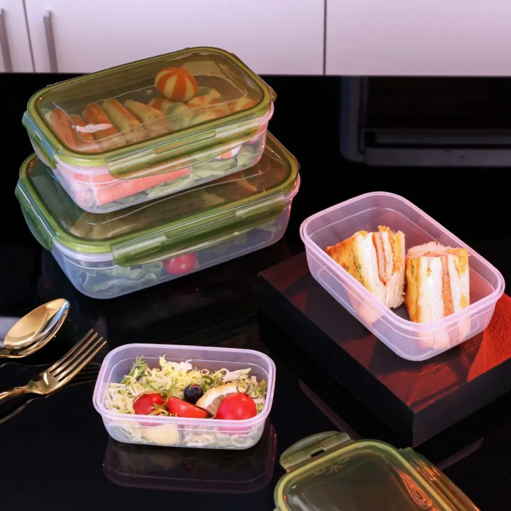 1PC Sealed Rectangular Refrigerator Storage Box Plastic with Lid Food Containers Stackable Microwave-heated Lunch Boxes