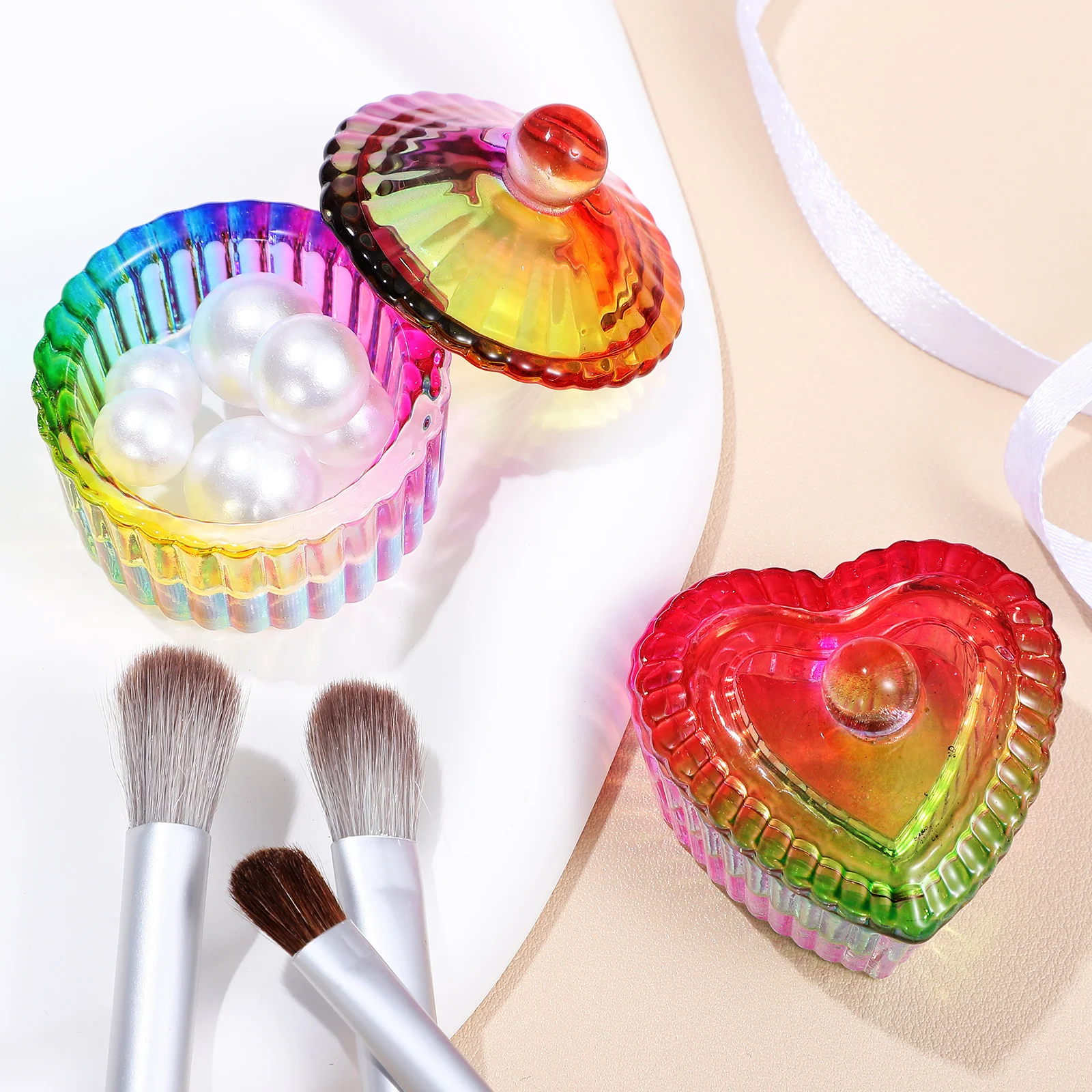 

2Pcs Glass Dappen Dishes Colorful Lids Sturdy Acrylic Nail Polish Organizer Storage Containers Gems Accessories