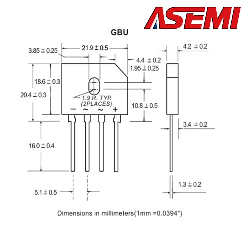 100PCS GBU2510 GBU1510 GBU1010 GBU810 GBU610 GBU410 สะพาน 8A 1000V ยี่ห้อใหม่ ASEMI