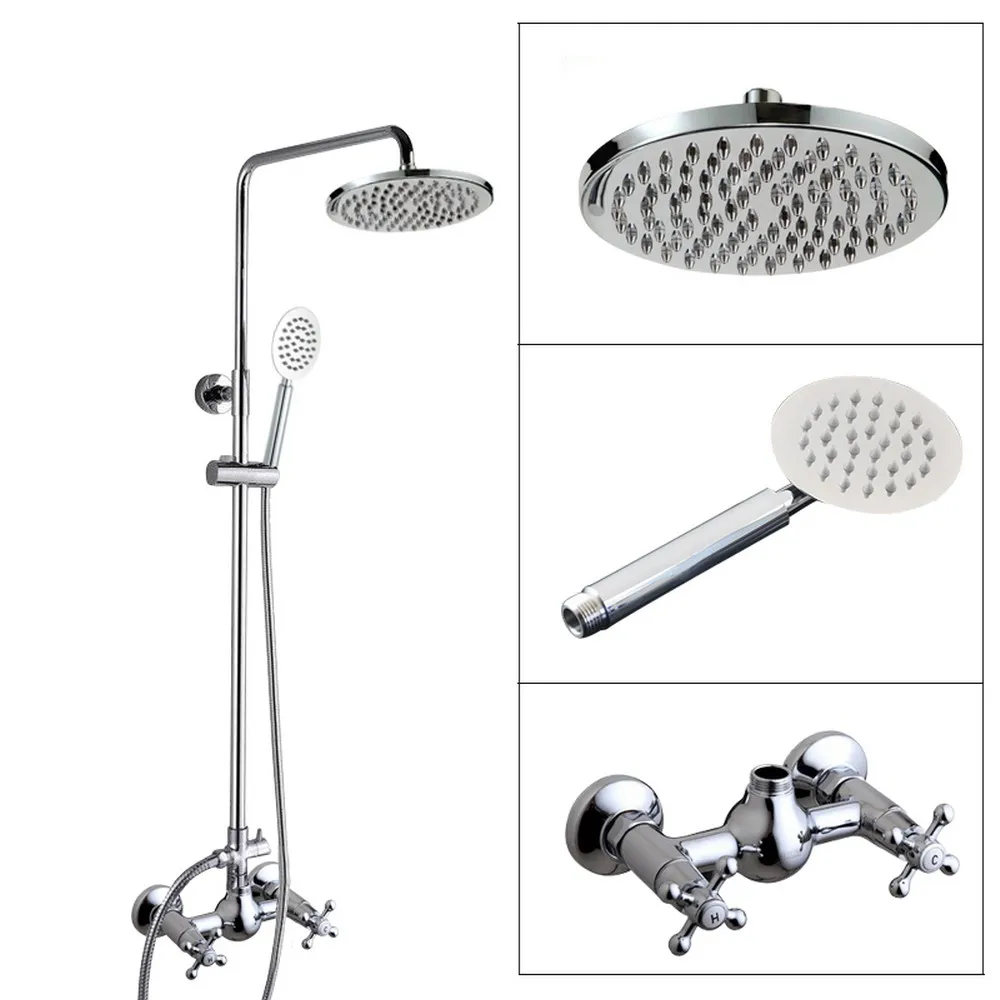 

Wall Mounted 8 inch Round Chrome Rain Shower Faucet Set W/ Rainfall Shower Head Handshower Bath Mixer Tap acy307