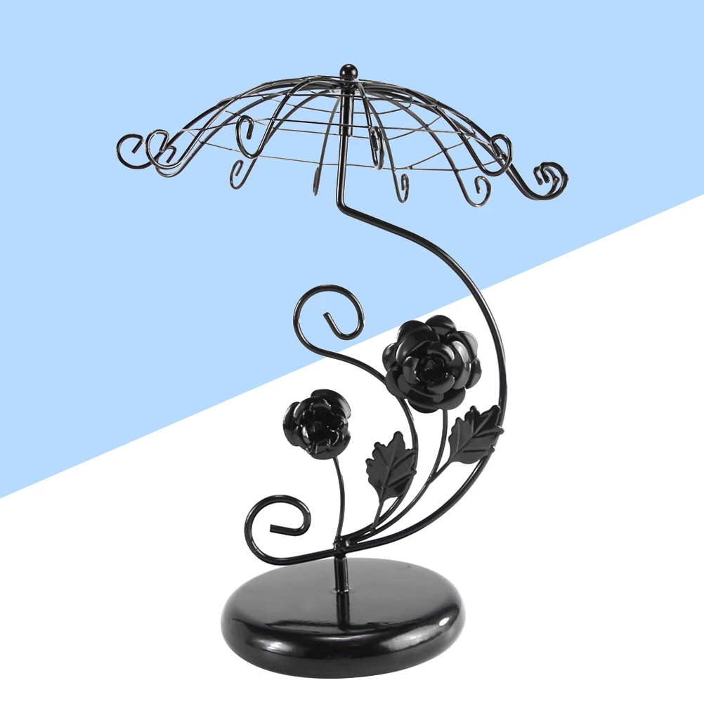 

Jewelry Display Tree Black Stand Earring Necklace Holder Rack Tower Multi-function Umbrella Shaped Iron Durable Space Saving