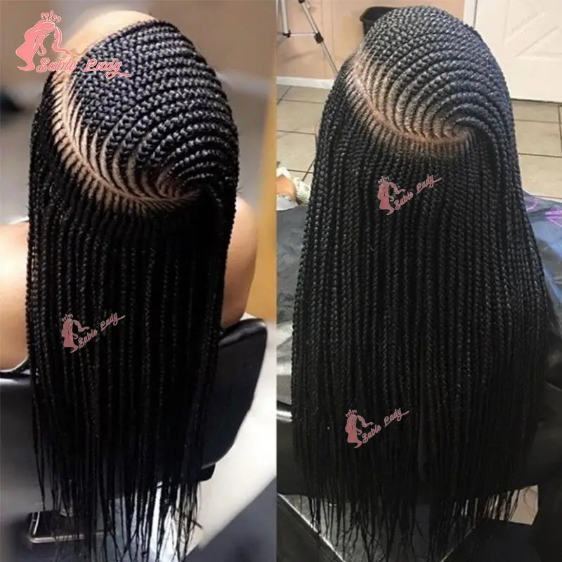 36Inch Cornrow Side Part Braided Wigs Synthetic Knotless Box Braids Wig Full Lace Front Wig for Black Women Braiding Hair Wig