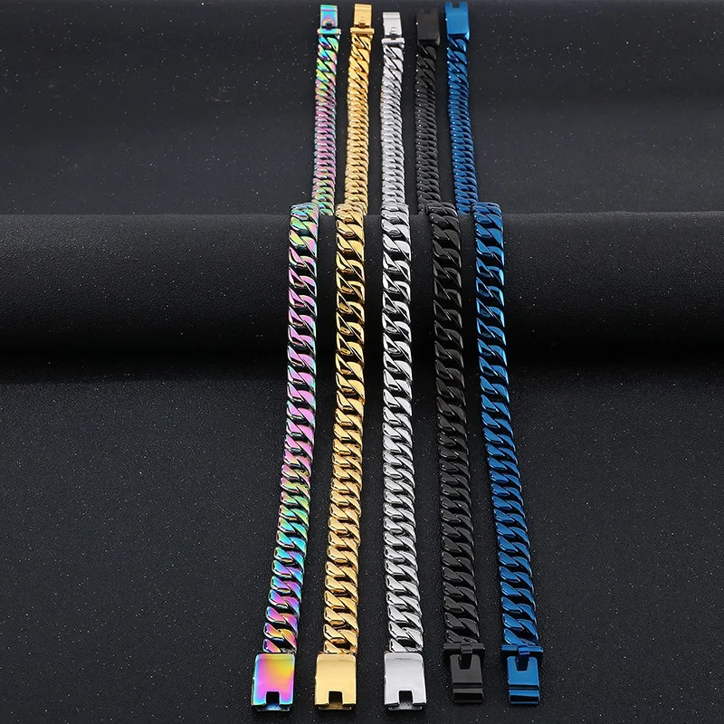 Heavy Biker Stainless Steel 12mm 24inch Miami Cuban Chain Mens Necklace Fashion Gifts Blue Gold Silver Black