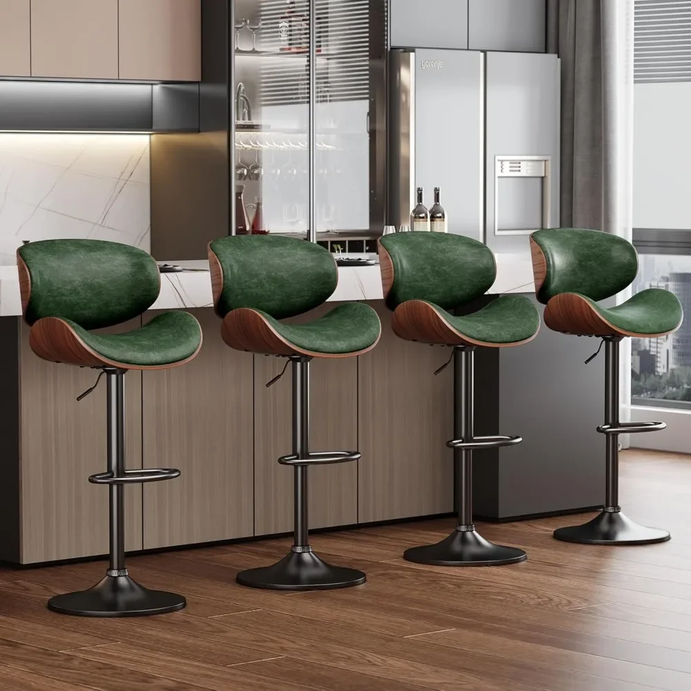 Bar Stools, Bentwood Adjustable Height Swivel Bar Stools, PU Leather Upholstered Bar Chair