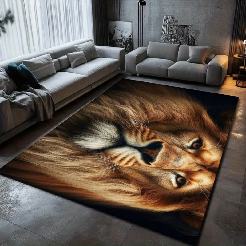 Mighty Lion Tiger Pattern Square Carpet - Anti Slip Suitable for Bedroom and Living Room Decoration  Home Decoration Area Rug