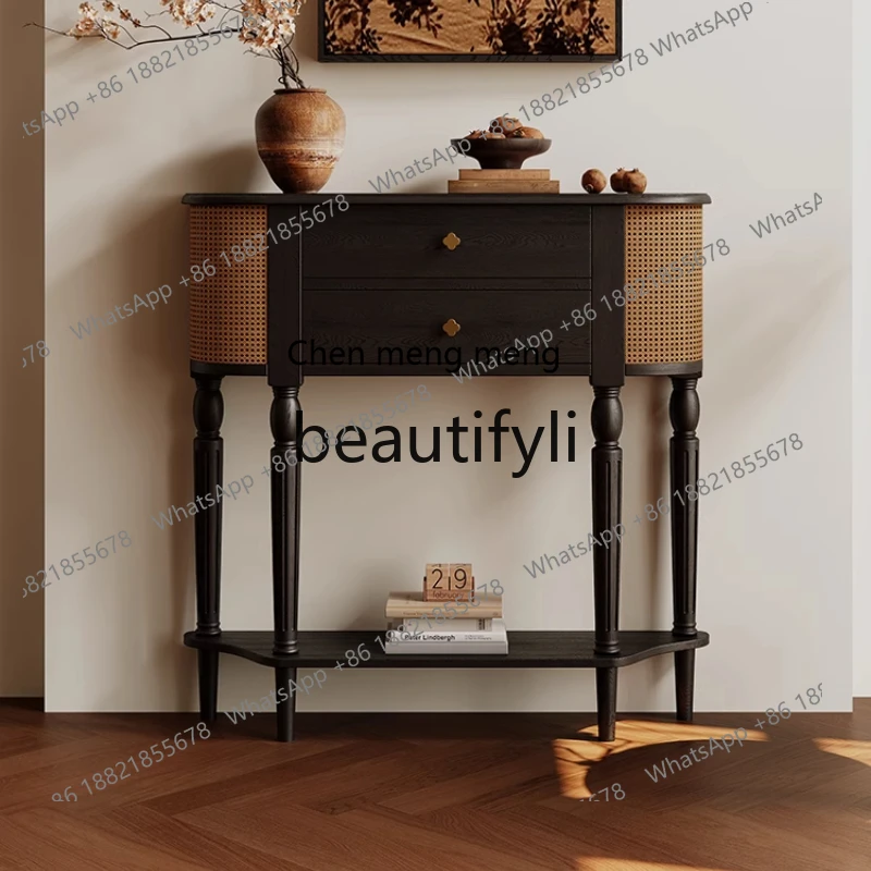 

French retro solid wood entrance decorative cabinet simple American living room ash wood arc display storage cabinet H