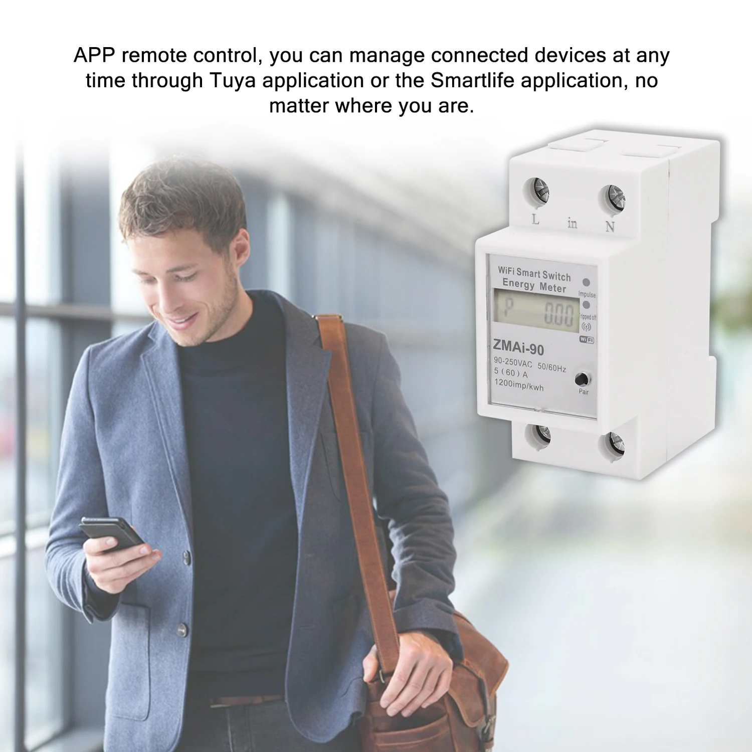 Single-Phase Din Rail Wifi Intelligent Energy Meter Power Consumption Kwh Meter Wattmeter Support Smartlife/Tuya App